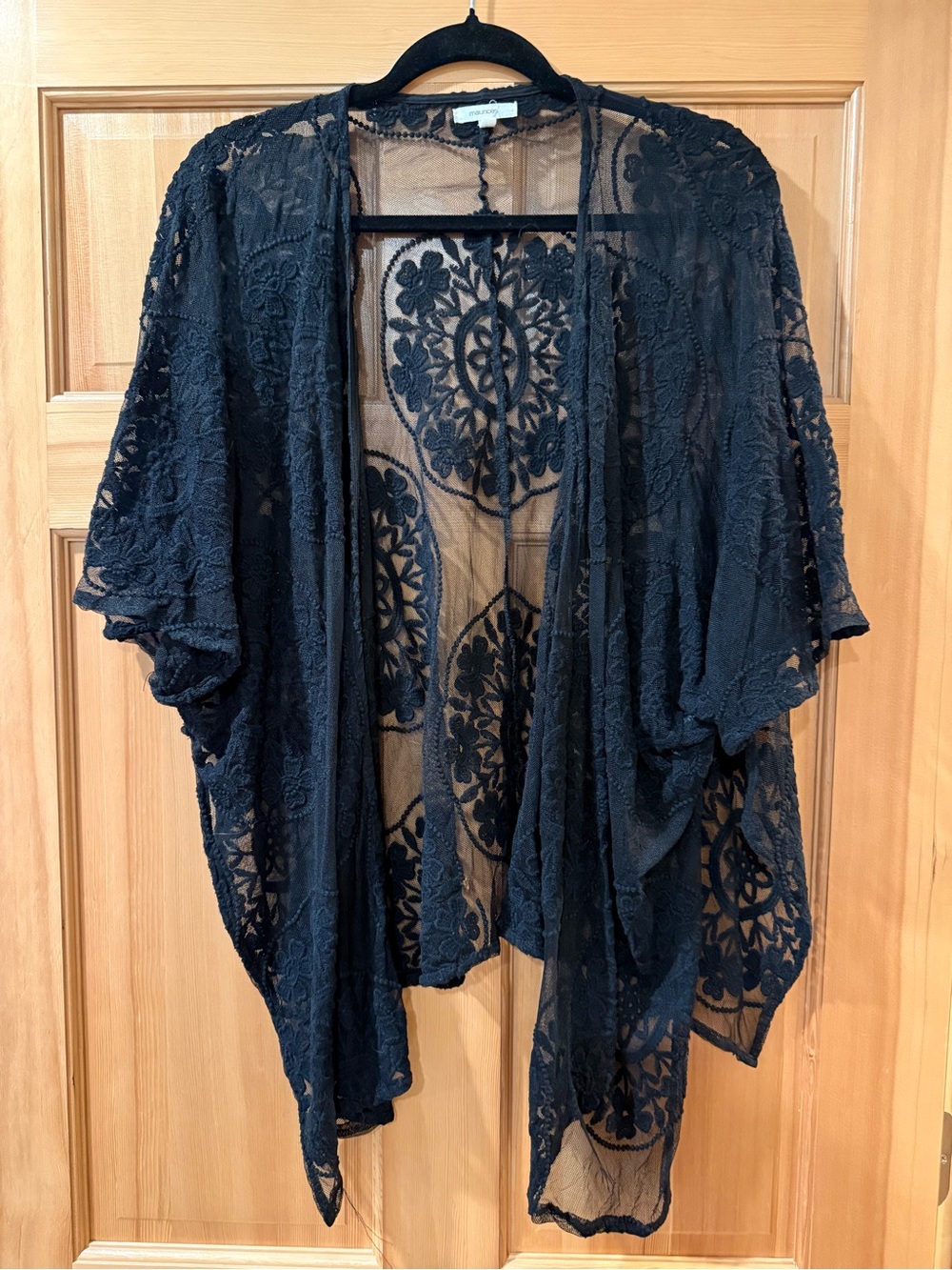 Maurices Black Sheer Lace Kimono-Style Cover